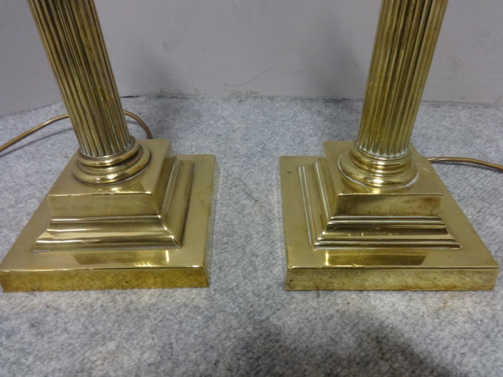 Near Pair Brass Column  Table Lamps View IV