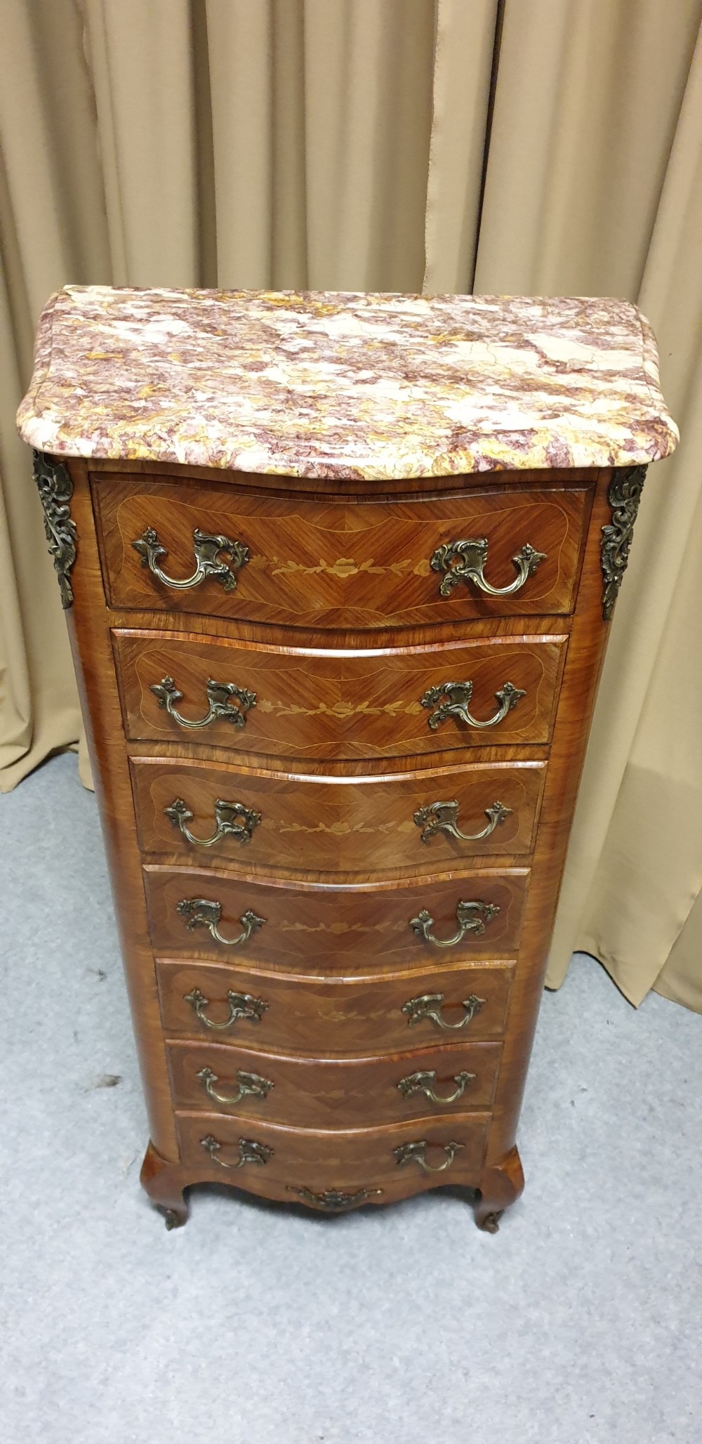 French Serpentine Semanier Chest of Drawers View V