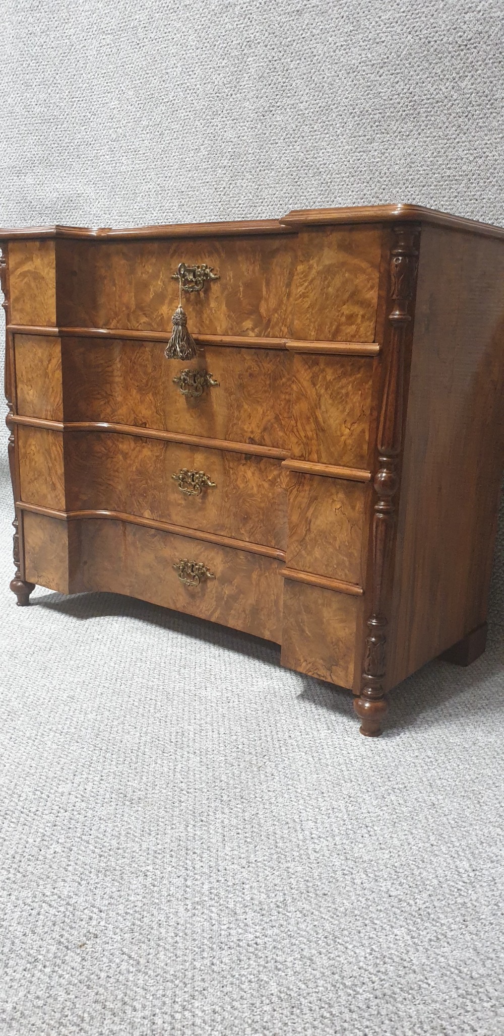 Outstanding Burr Walnut Concave Chest of Drawers View II