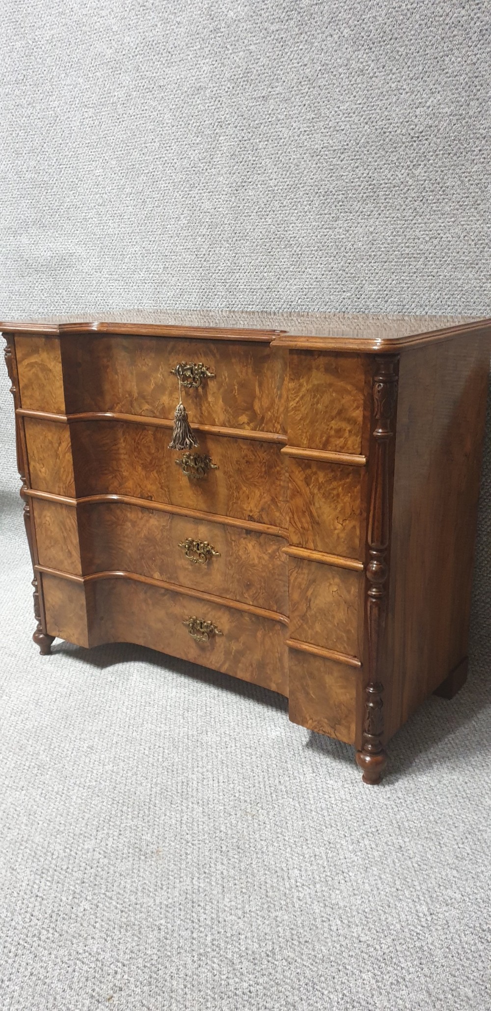 Outstanding Burr Walnut Concave Chest of Drawers View IX