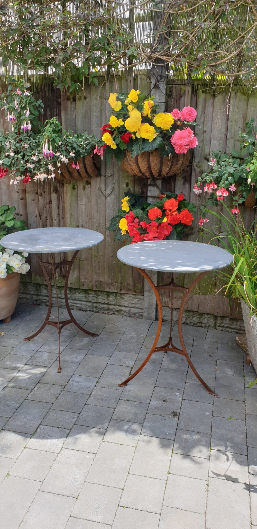 PAIR ZINC TOPPED CONSERVATORY TABLES