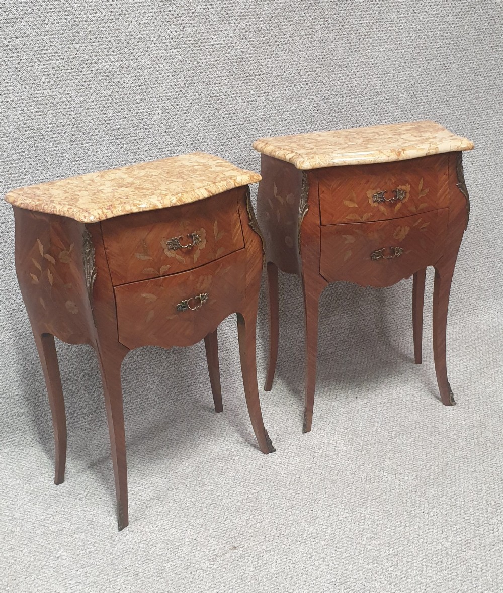 French Oversized Marquetry Bedside Lamp Chests