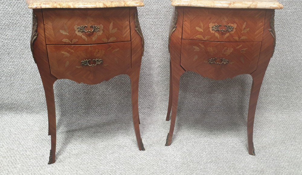 French Oversized Marquetry Bedside Lamp Chests View II