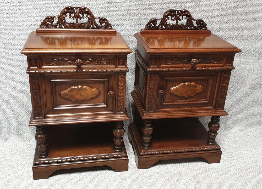 Pair French Walnut Bedside Cabinets