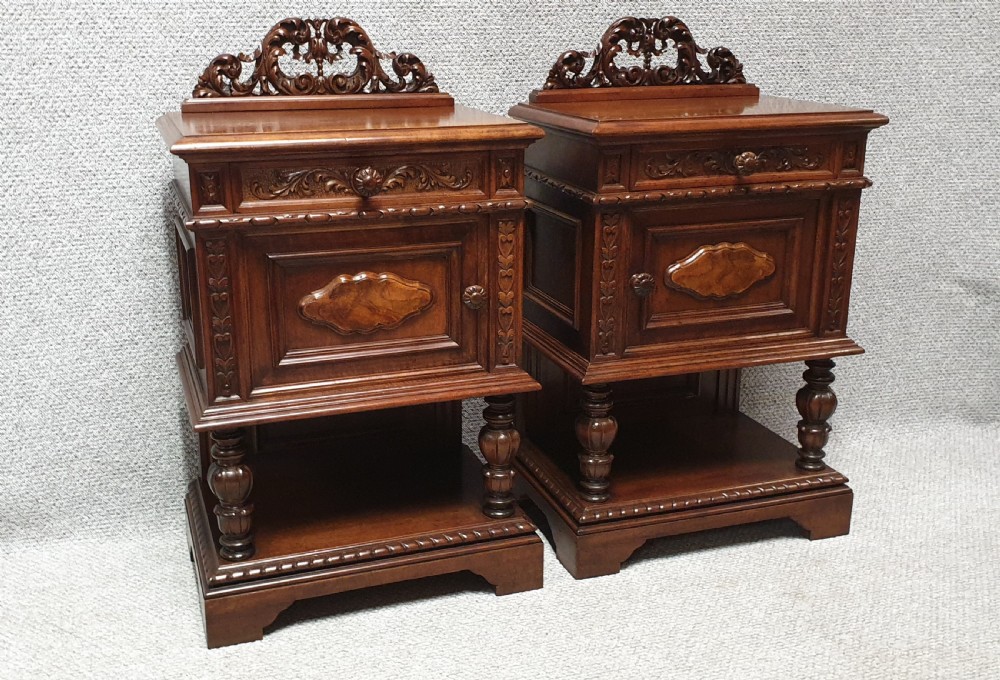 Pair French Walnut Bedside Cabinets View II