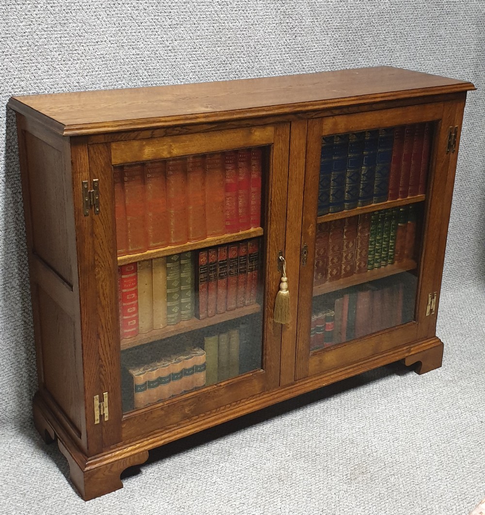 Solid Oak Low Adjustable Bookcase 