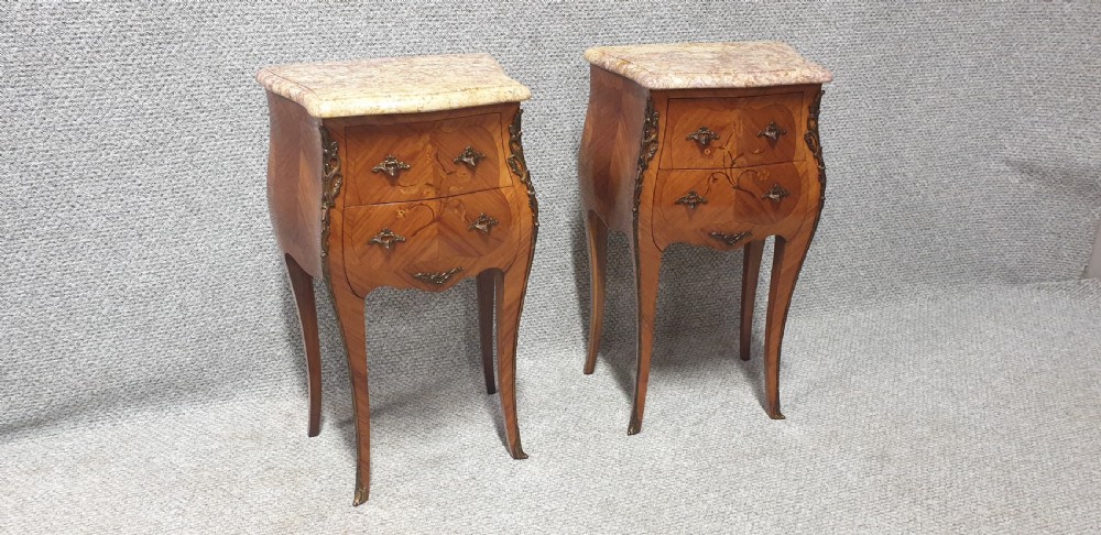 Excellent Pair of French Marquetry Bedside chests View II