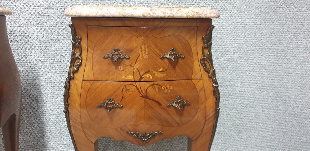 Excellent Pair of French Marquetry Bedside chests View IV