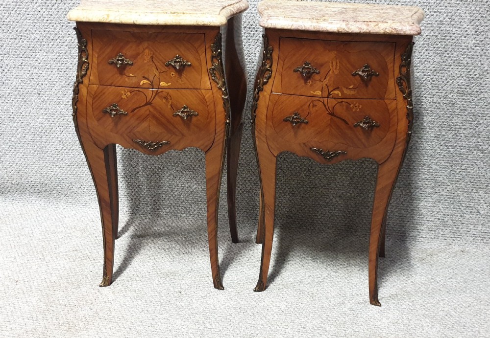 Excellent Pair of French Marquetry Bedside chests View IX