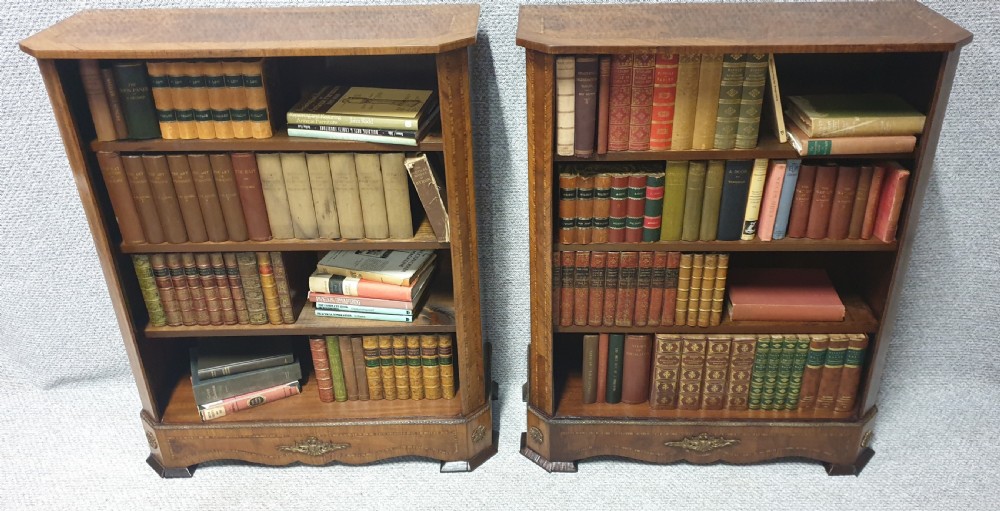 Pair French Burr Walnut Open Bookcases View II