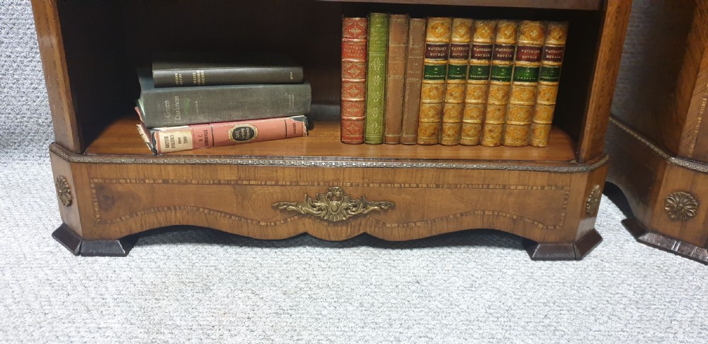 Pair French Burr Walnut Open Bookcases View IV