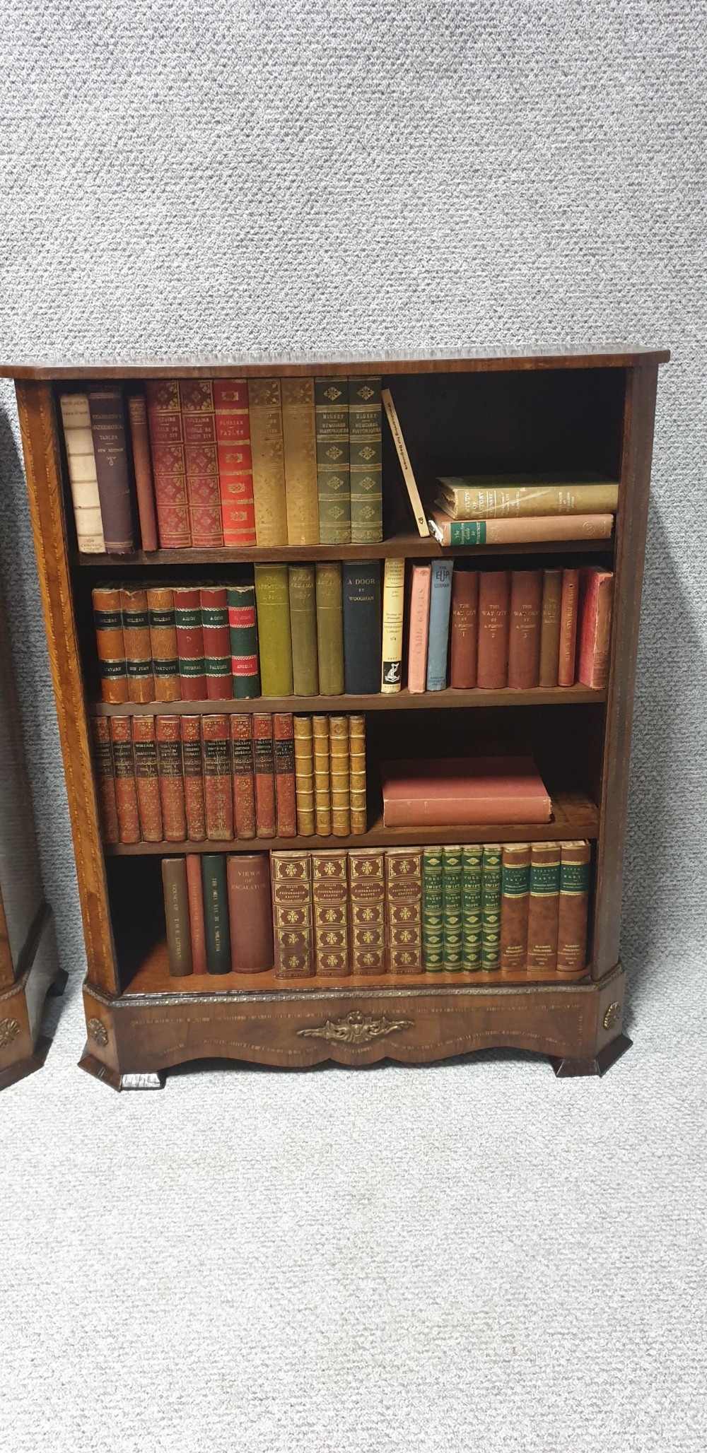 Pair French Burr Walnut Open Bookcases View VIII