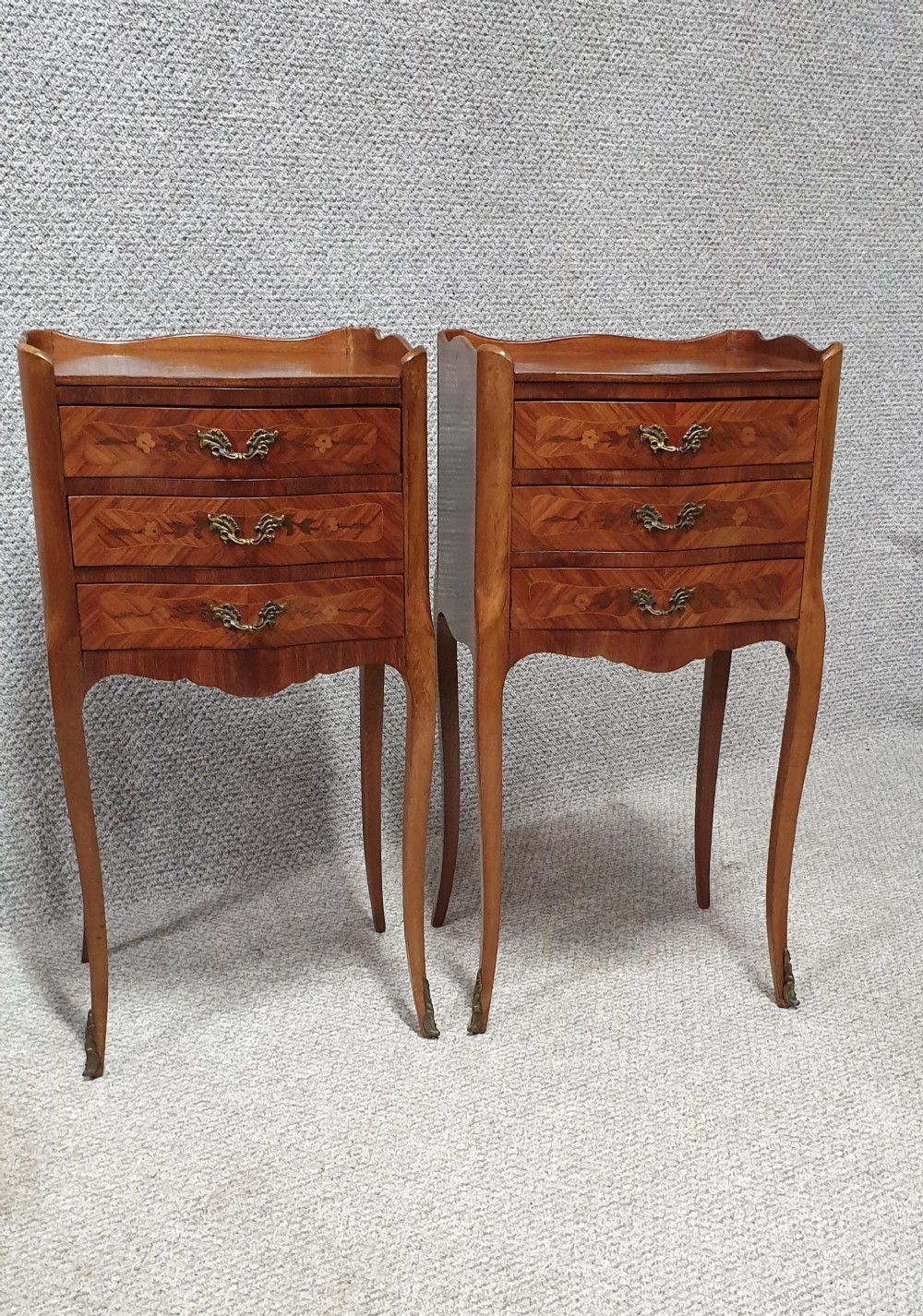 Super Pair French Marquetry Bedside Lamp Chests