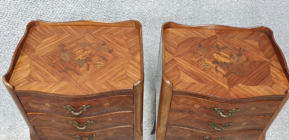 Super Pair French Marquetry Bedside Lamp Chests View IV