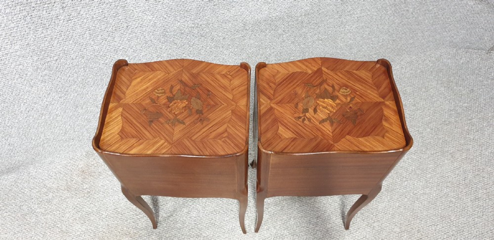 Super Pair French Marquetry Bedside Lamp Chests View V