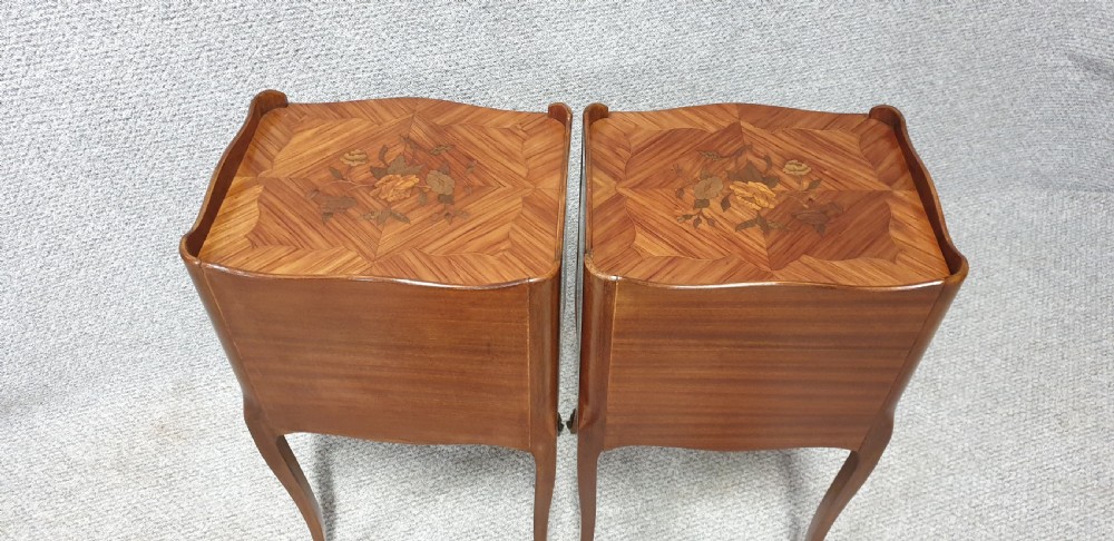 Super Pair French Marquetry Bedside Lamp Chests View VI