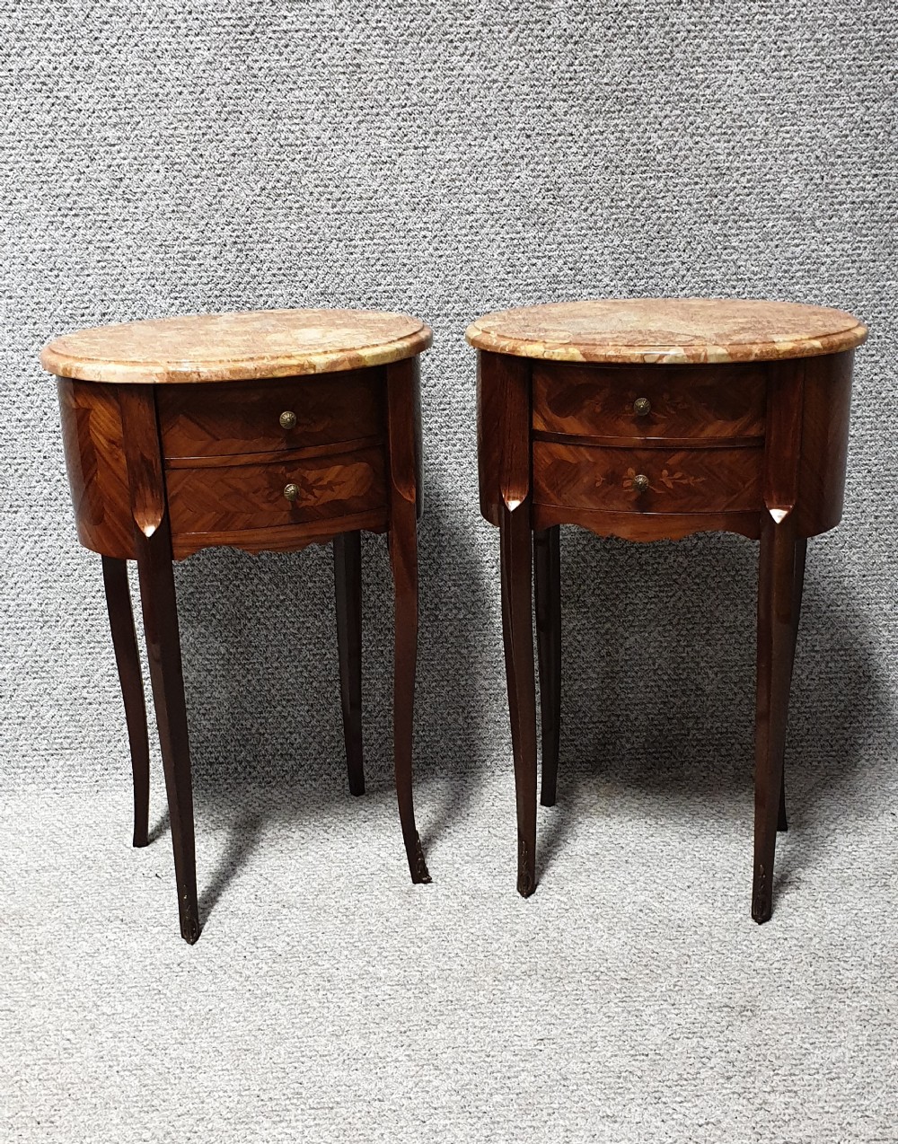 Good Pair French Oval Bedside Lamp Chests of Drawers