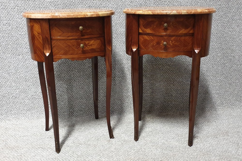 Good Pair French Oval Bedside Lamp Chests of Drawers View II