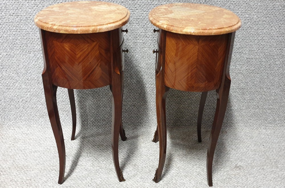 Good Pair French Oval Bedside Lamp Chests of Drawers View III