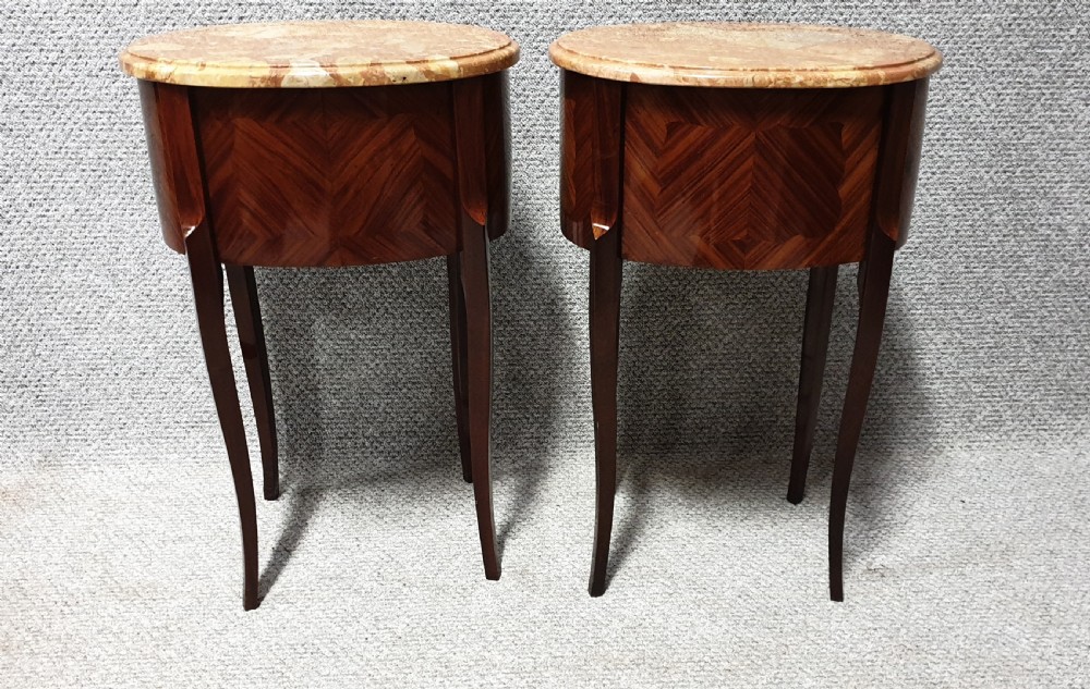 Good Pair French Oval Bedside Lamp Chests of Drawers View IV