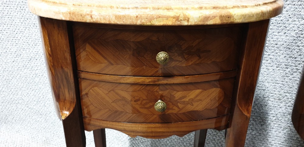 Good Pair French Oval Bedside Lamp Chests of Drawers View V