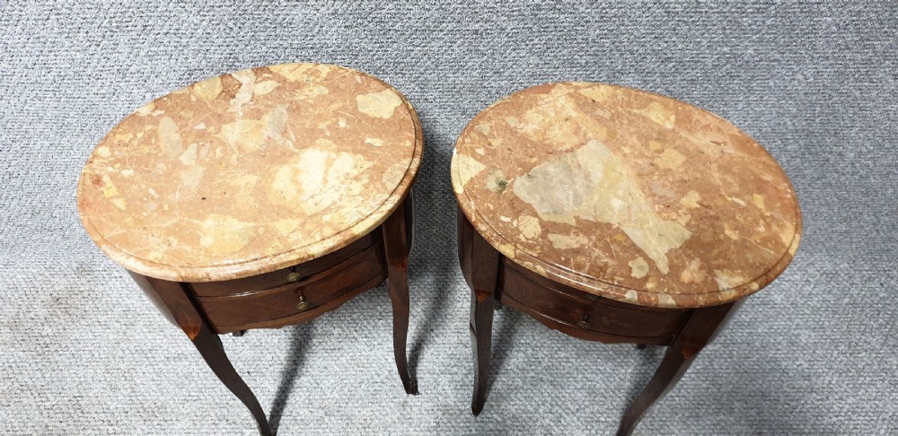 Good Pair French Oval Bedside Lamp Chests of Drawers View VII