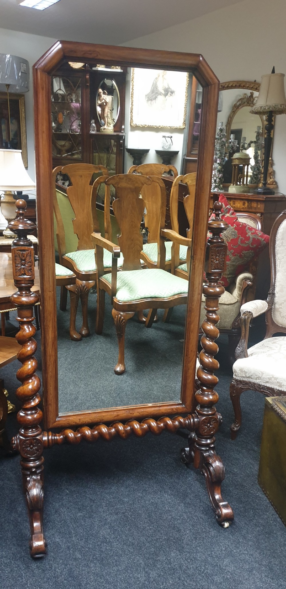 Victorian Walnut Cheval Dressing Mirror