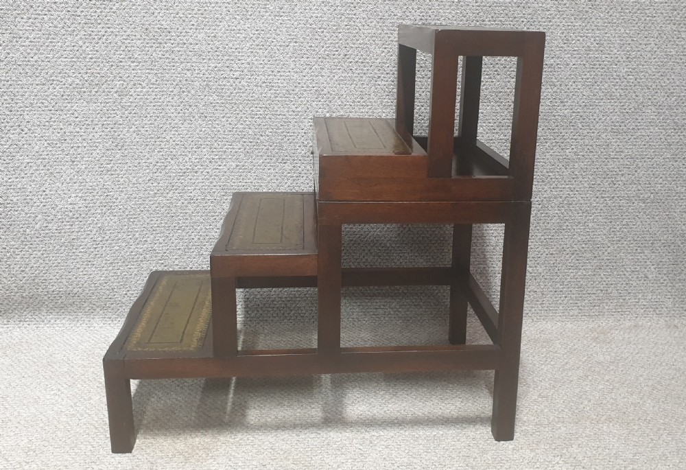 Set Adjustable Mahogany Library Steps View II