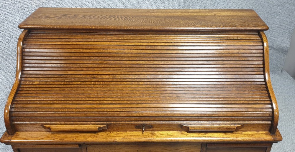 Wonderful Golden Oak Roll Top Bureau View V