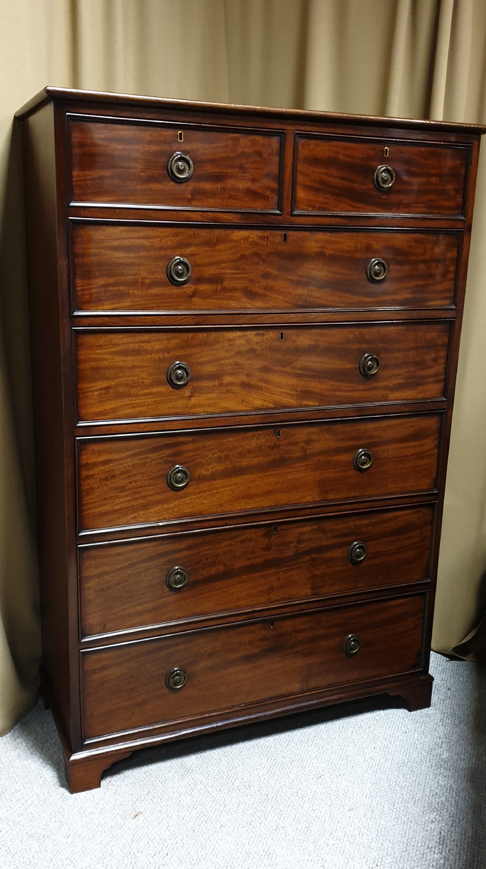 Tall Bank Mahogany Chest of Drawers 