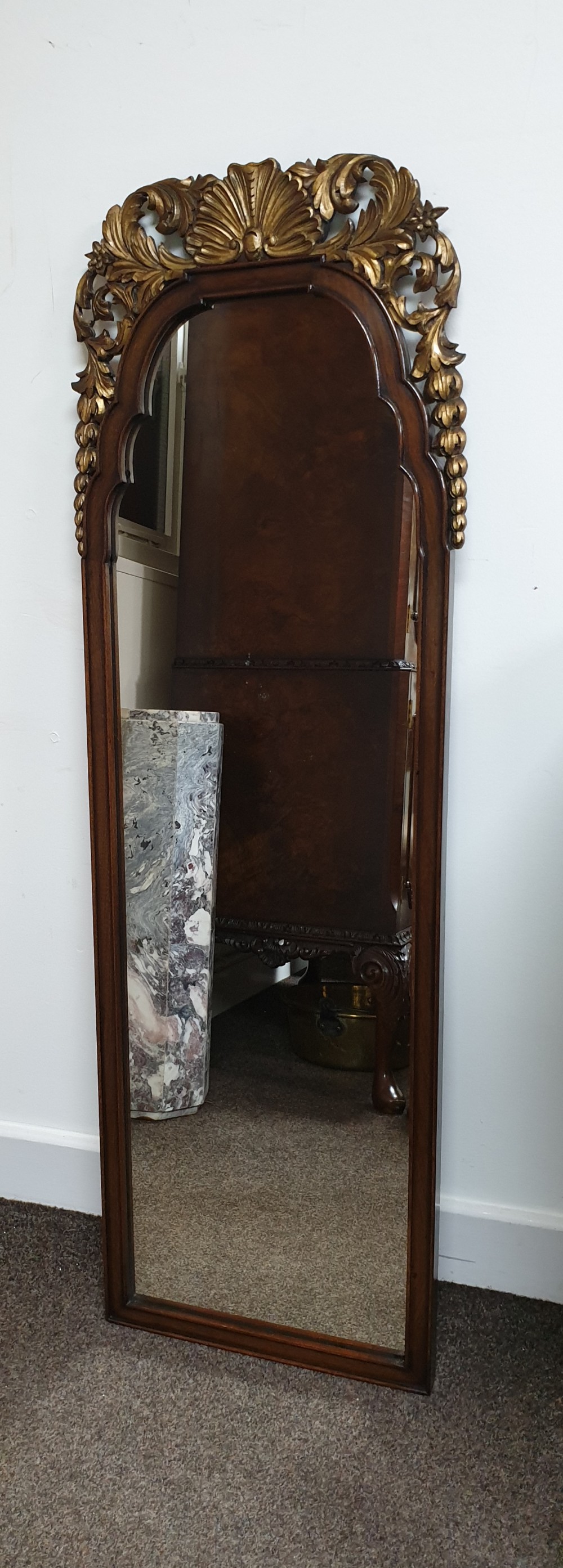 Walnut and Parcel Gilt Hall Mirror