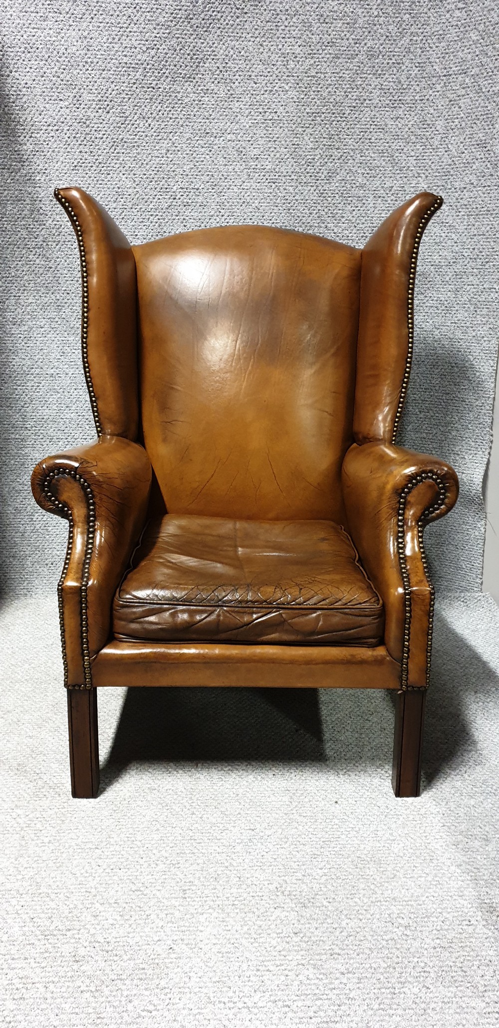 Superb Tan Leather Winged Armchair  View IV