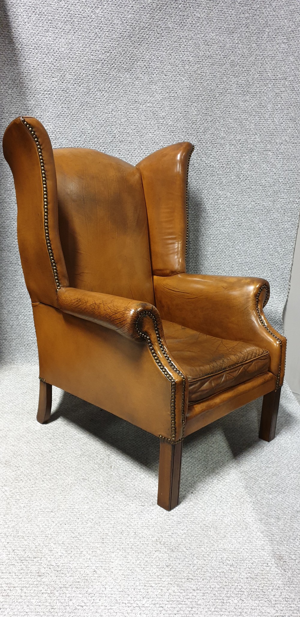 Superb Tan Leather Winged Armchair  View VI