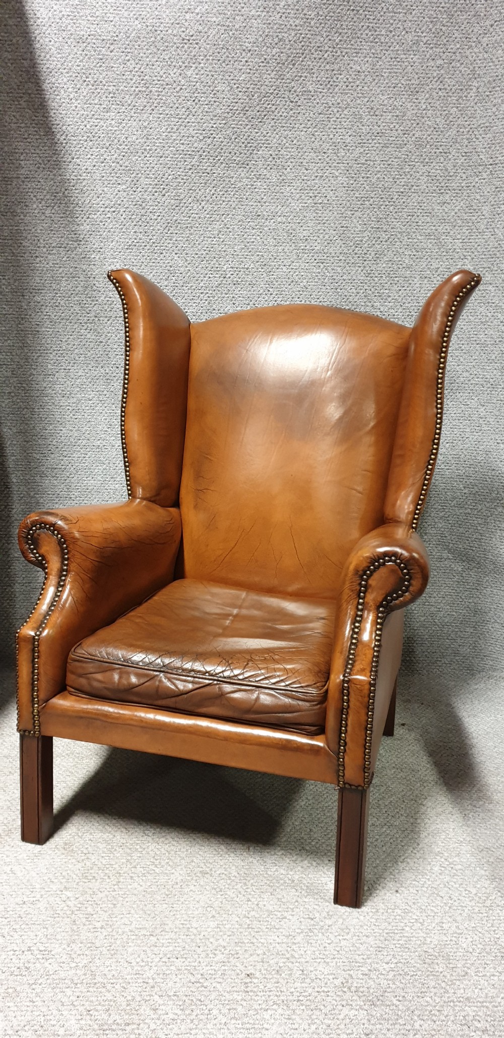 Superb Tan Leather Winged Armchair  View VII