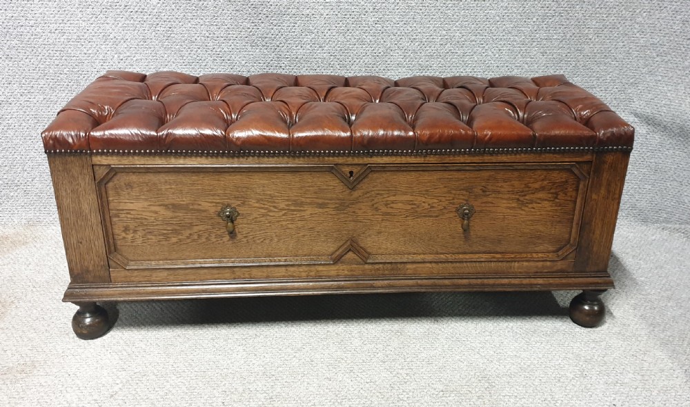 Leather Topped Window Seat Ottoman