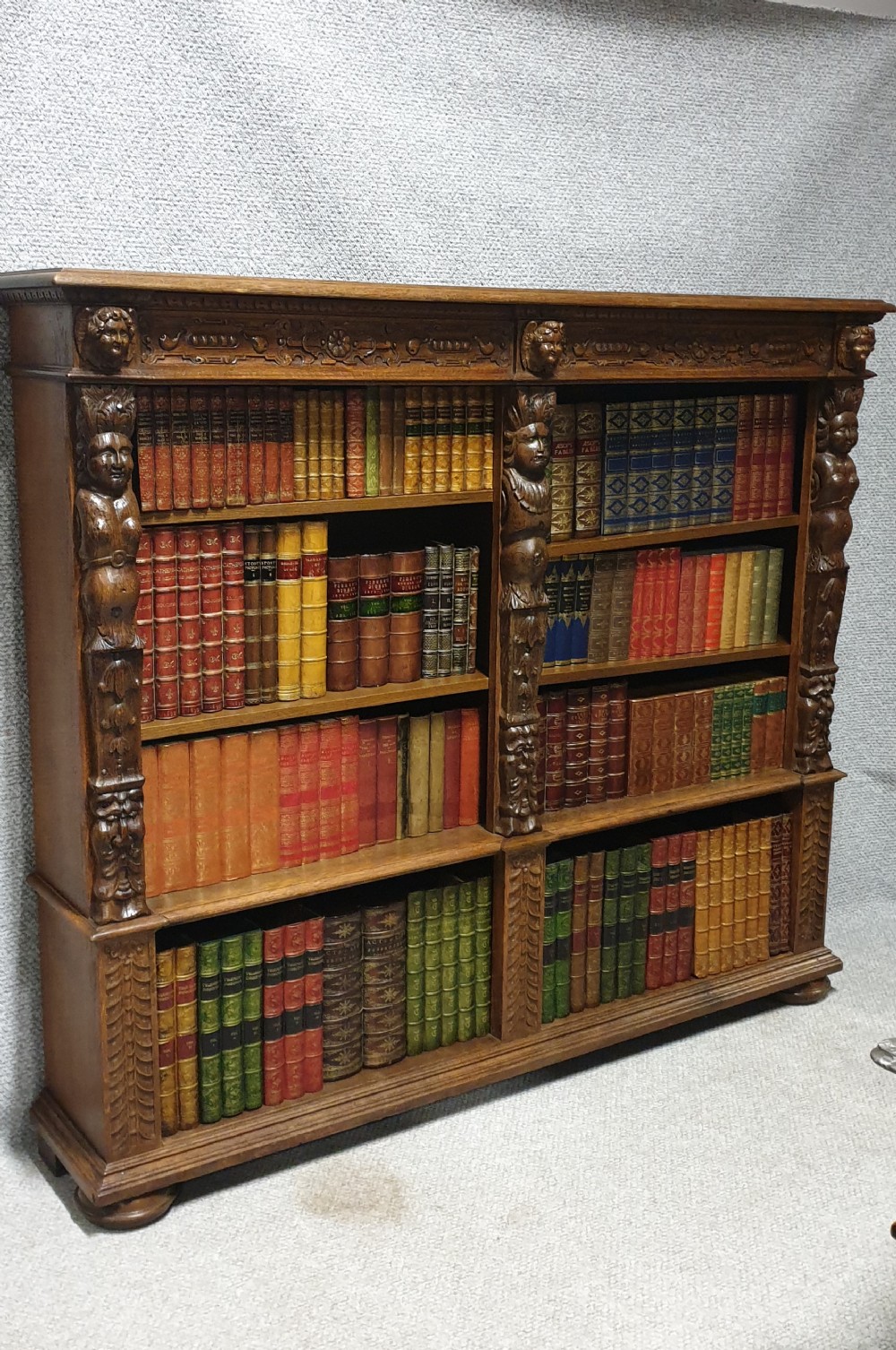 Outstanding Carved Oak Open Library Bookcase