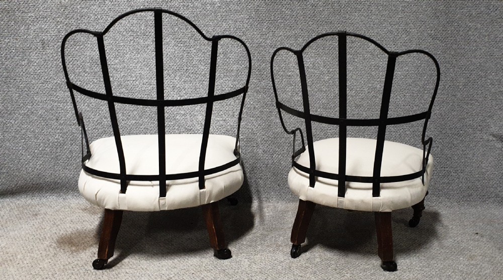 Pair Iron Framed Walnut Chairs View II