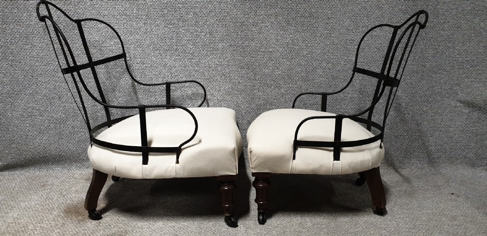 Pair Iron Framed Walnut Chairs View III