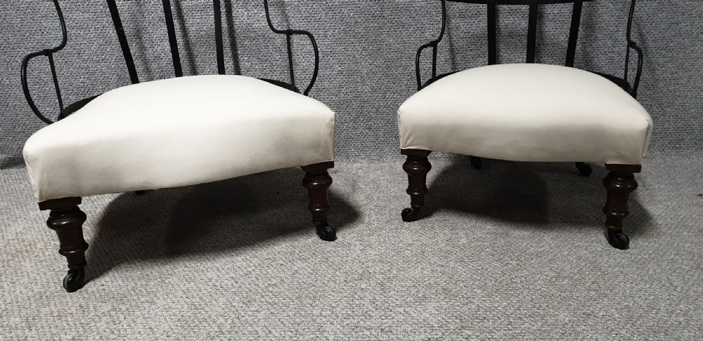 Pair Iron Framed Walnut Chairs View IV