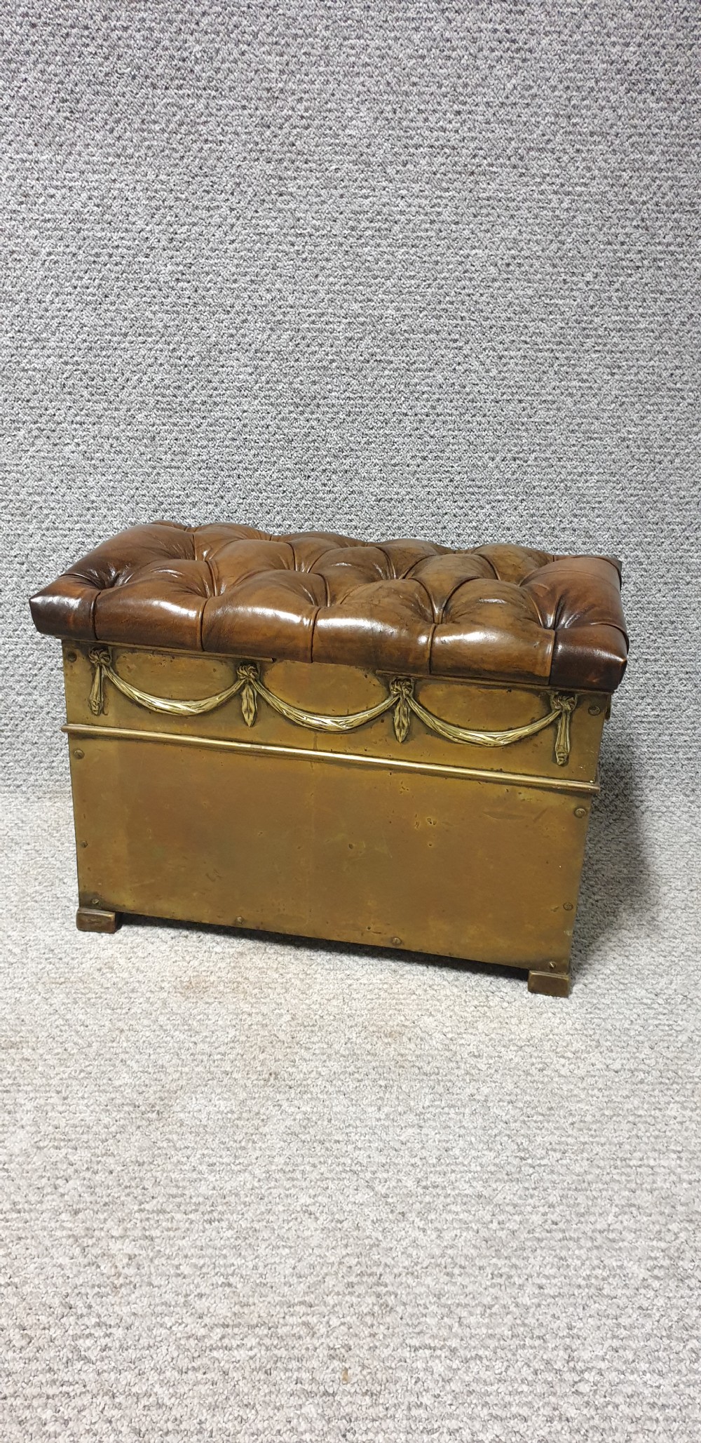 Victorian Brass Log Bin Leather Top