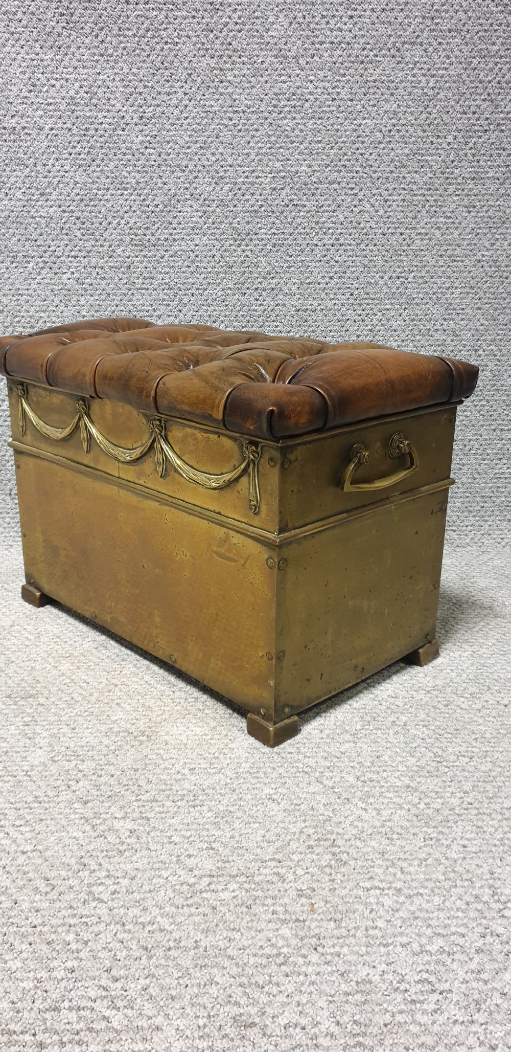 Victorian Brass Log Bin Leather Top View II