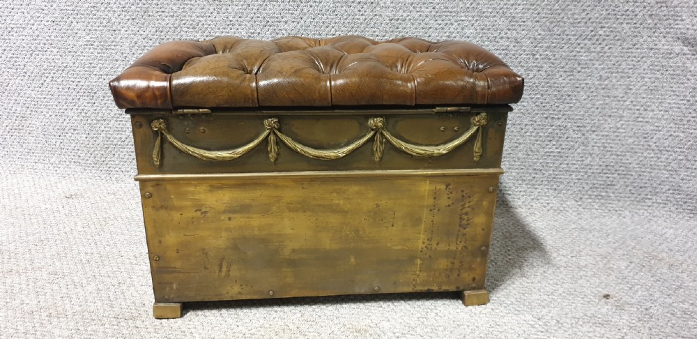 Victorian Brass Log Bin Leather Top View III