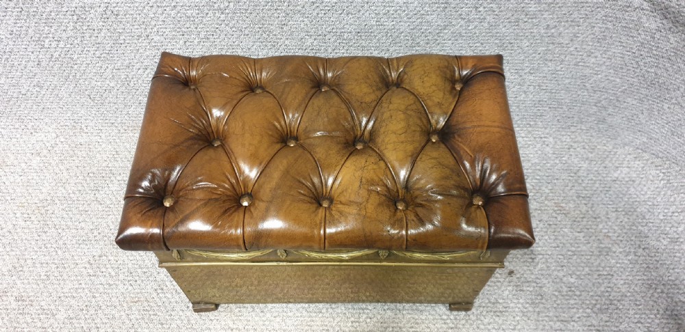 Victorian Brass Log Bin Leather Top View IV