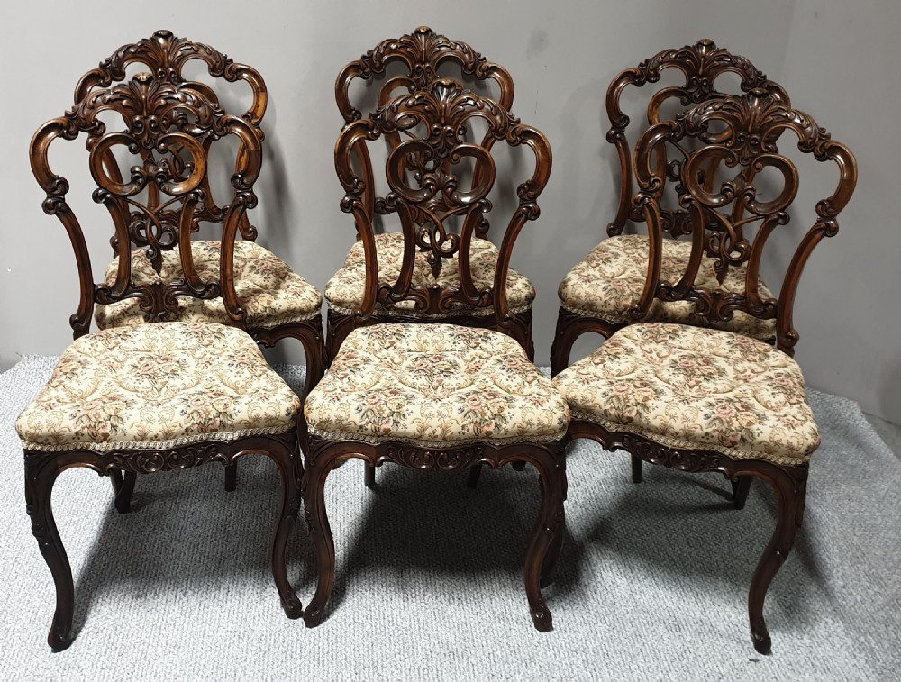 Set of Six Victorian Walnut Dining Chairs 