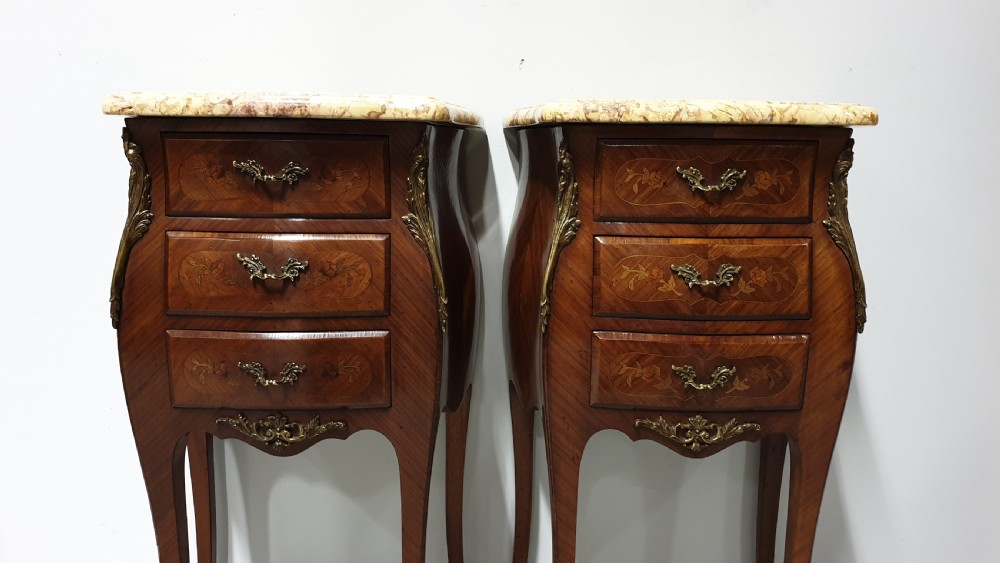 Pair Marquetry Inlaid Bedside Chests of Drawers  View II