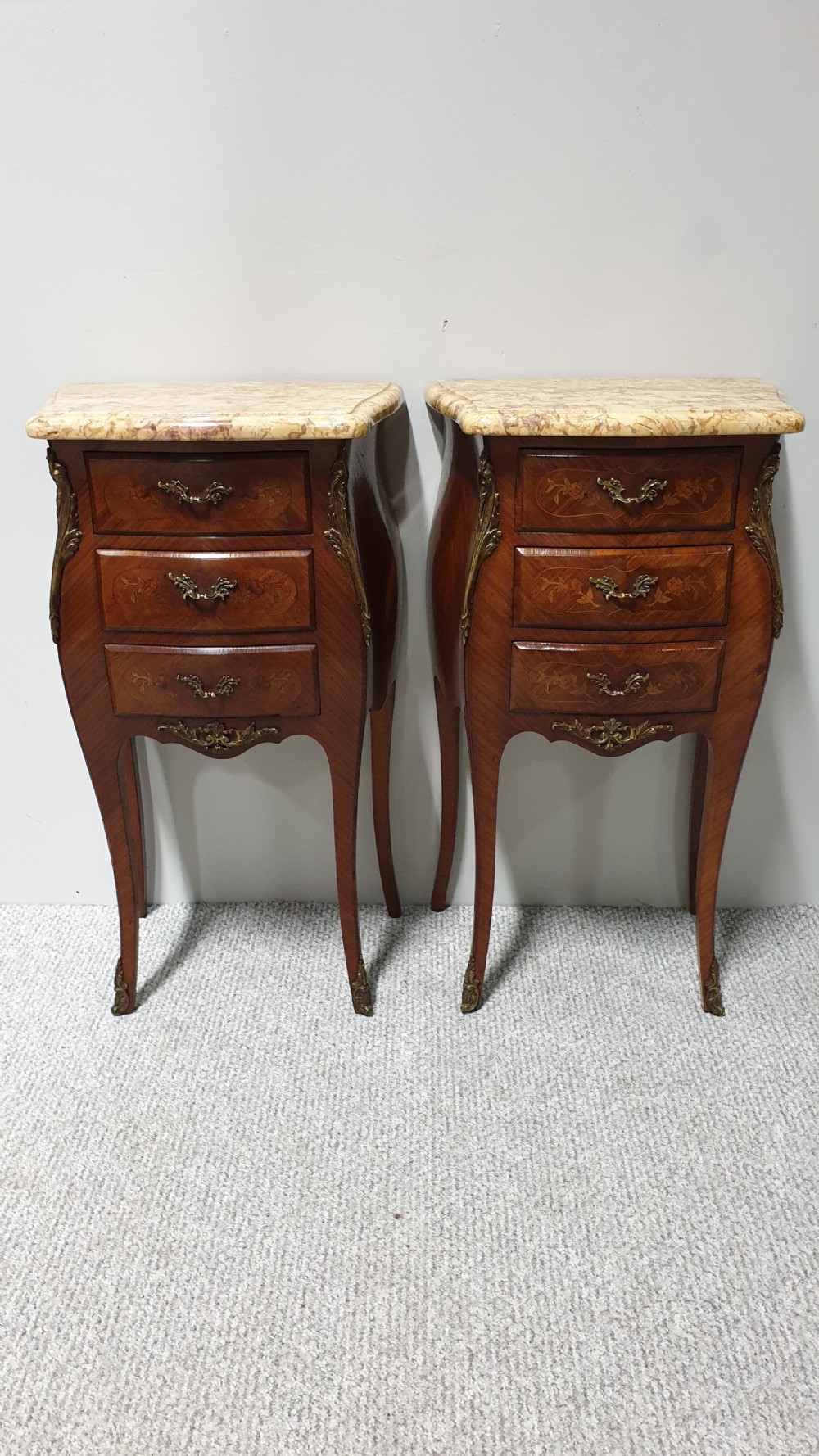 Pair Marquetry Inlaid Bedside Chests of Drawers  View III
