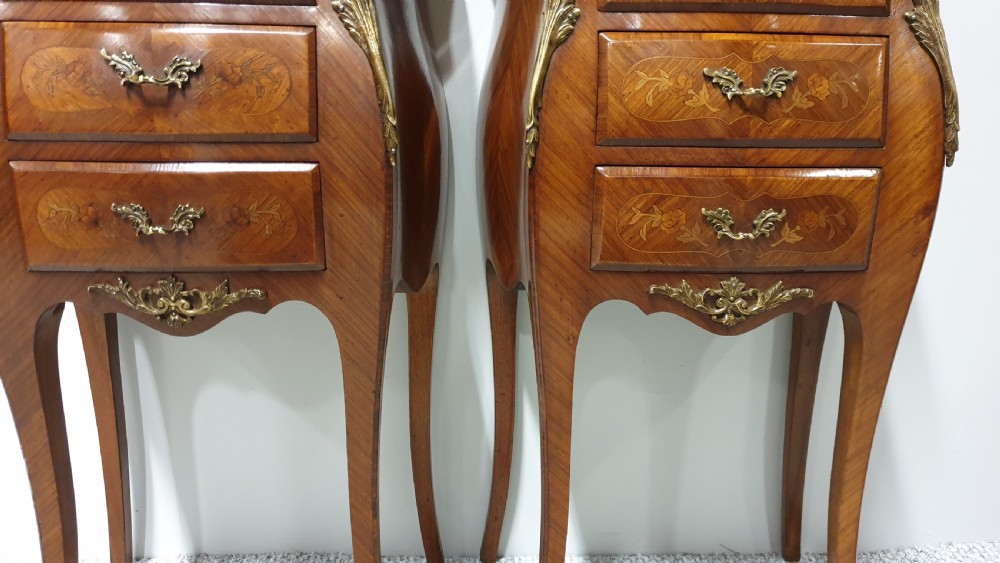 Pair Marquetry Inlaid Bedside Chests of Drawers  View V