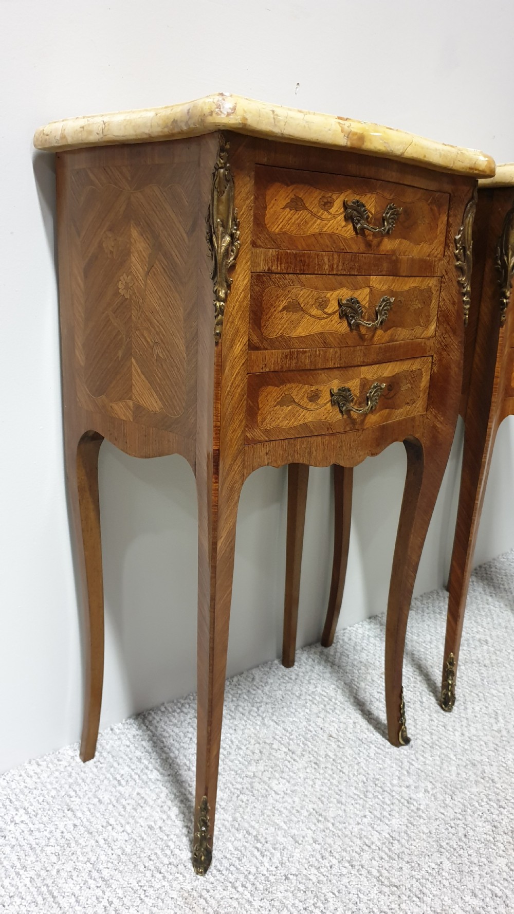 French Marquetry Bedside Chests of Drawers  View IV