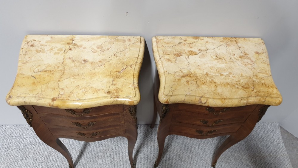 French Marquetry Bedside Chests of Drawers  View V