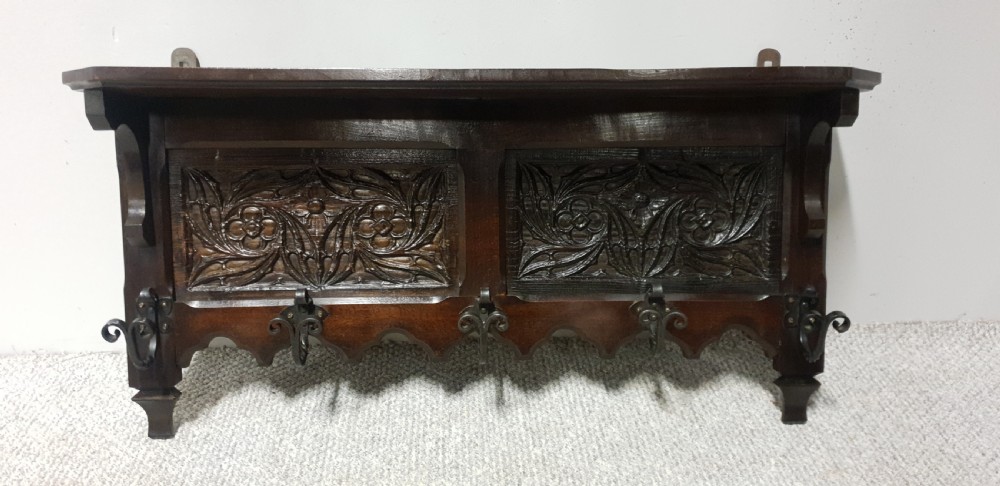 Carved Oak Coat Rack View II